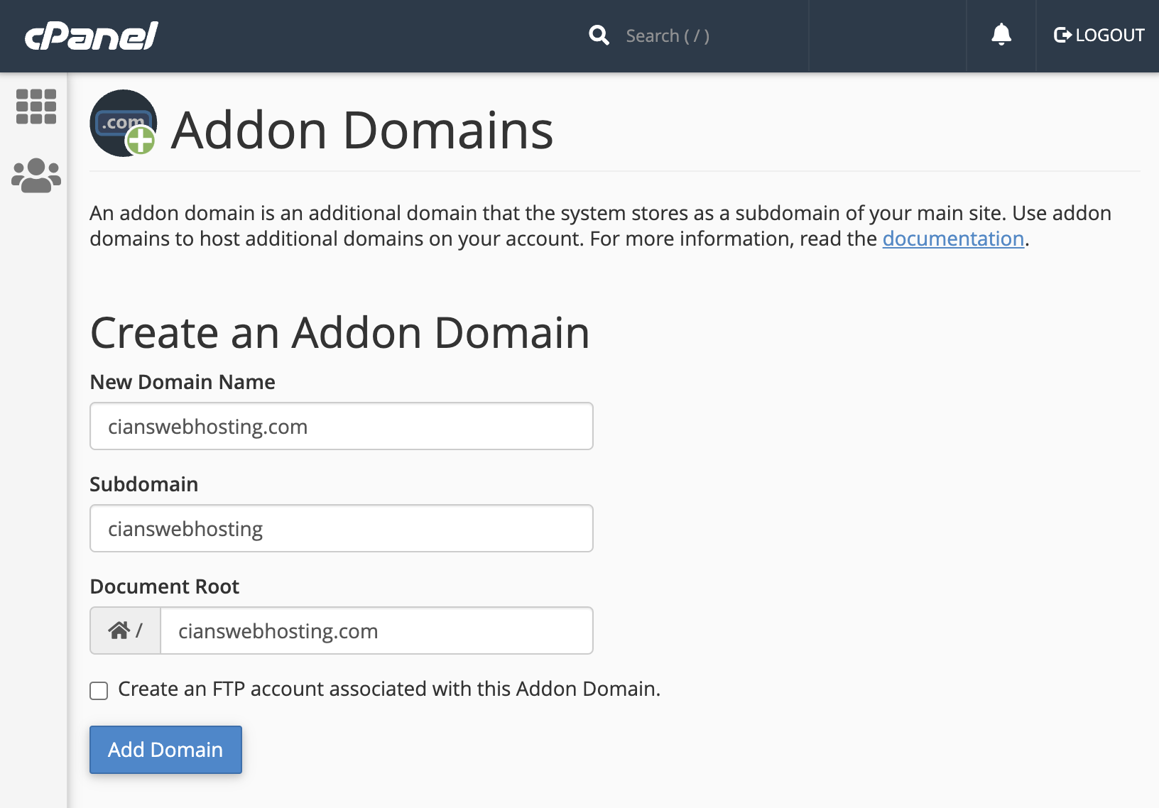 Create Addon Domain